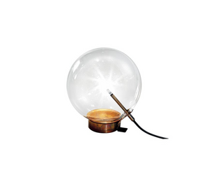 Designed by Massimo Castagna for Gallotti&Radice  Single table lamp with non-dimmable LED light. Mouth blown clear crystal sphere. Metal parts in hand burnished brass. Bulbs (LED) included.  Cm (Ø x H) 26 x 26 x 28  Actual product may vary from images shown on website. Please contact info@rifugiomodern.com  for finish and fabric samples.