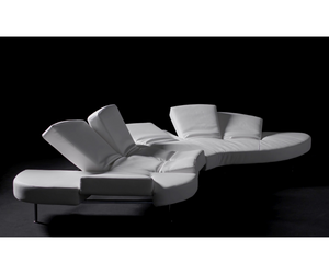 Designed by Francesco Binfaré for Edra An original typology for a sofa contained in only fourteen centimeters of depth, that renews the traditional concept of sitting, and multiplies performance. The sleek shape of the upholstered base offers nine parts that can each recline at six different angles. Multi-functionality that allows different uses. Actual product may vary from images shown on website. Please contact info@rifugiomodern.com  for finish and fabric samples