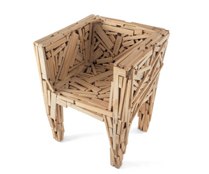Without any internal frame, Favela is made with many strips of natural wood, Pine for indoor use, teak also for outdoor. In both cases, the strips are nailed one over the other by hand, in a random arrangement that makes every chair different from the next. Actual product may vary from images shown on website. Please contact info@rifugiomodern.com  for finish and fabric samples.
