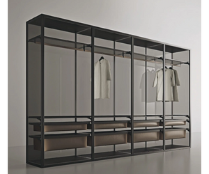    Rimadesio Cover Open Custom Closet Cover Open is an innovative wardrobe solution, always custom-made and designed to integrate perfectly in the Freestanding version with hinged doors. Available in linear, corner and C-shaped compositions of Rimadesio. This product has a delivery estimate of 16-18  weeks.  Actual product may vary from images shown on website. Please contact info@rifugiomodern.com  for fabric and finish samples. 
