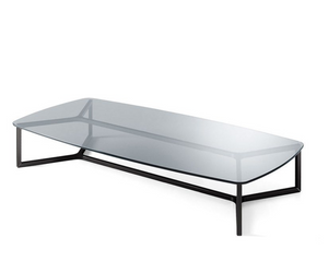 Designed by Ricardo Bello Dias Coffee table with 10mm smoked “Grigio Italia” tempered glass top and burnished lacquered metal structure. Also available with 10m tempered transparent or extralight glass top and structure in bright stainless steel. Actual product may vary from images shown on website. Please contact info@rifugiomodern.com  for finish samples.