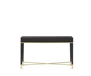 Designed by Carlo Colombo for Gallotti&Radice Writing desk with flap door in open pore black stained ash. Metal parts lacquered in satin brass. Top and internal back in 6mm bright liquorice painted glass.  Actual product may vary from images shown on website. Please contact info@rifugiomodern.com  for finish and fabric samples.