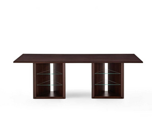 Designed by david / nicolas for Gallotti&Radice  Desk in Walnut wood in Frisé color inlaid with natural aluminum or Indian Rosewood inlaid with natural aluminum. Bases equipped with two 8mm extralight tempered glass shelves.  Cm (L x W x H) 210 x 93.5 x 74 230 x 93.5 x 74  Actual product may vary from images shown on website. Please contact info@rifugiomodern.com  for finish and fabric samples.