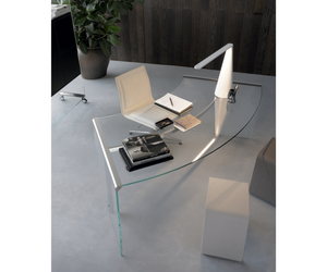 Designed by G&R Study for Gallotti&Radice  Desk in 10mm (President Junior) or 12mm (President Senior) tempered transparent, extralight or "Grigio Italia" glass. Metal parts in polished or satin stainless steel. Also available in satin polished brass or embossed white or black lacquered.  Cm (L x W x H) 172 x 80 x 74 210 x 106 x 74  Actual product may vary from images shown on website. Please contact info@rifugiomodern.com  for finish and fabric samples.