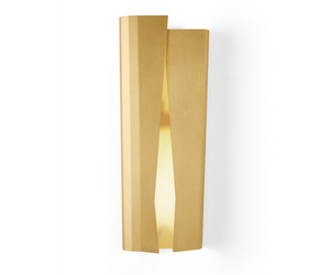Designed by Massimo Castagna for Gallotti&Radice  Wall lamp in satin brass outside and bright brass inside. Also available in the version in “dark” hand burnished brass outside and bright brass inside. LED light (not dimmable).  Inches (W x D x H) 7¼" x 2" x 19"  Actual product may vary from images shown on website. Please contact info@rifugiomodern.com  for finish and fabric samples.
