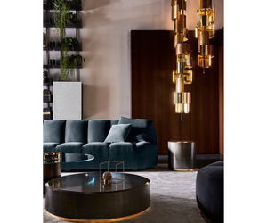 Designed by Massimo Castagna for Gallotti&Radice Suspension lamp with non-dimmable LED light with bronzed black painted structure and bands in polished, satin, hand burnished and black chromed brass. Actual product may vary from images shown on website. Please contact info@rifugiomodern.com  for finish and fabric samples.