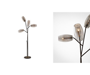 Designed by Massimo Castagna for Gallotti&Radice  Floor lamp with dimmable LED light. Mouth-blown and bronze painted crystal. Metal parts in bronzed black. Touch button switch positioned on the structure. Bulbs (LED) included.  Cm (L x W x H) 104.5 x 80 x 222   Actual product may vary from images shown on website. Please contact info@rifugiomodern.com  for finish and fabric samples.