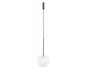 Designed by Massimo Castagna for Gallotti&Radice Suspension lamp with non-dimmable LED light. Mouth blown clear crystal sphere. Metal parts in hand burnished brass. Supplied with 4mt cable to adjust the height.  Actual product may vary from images shown on website. Please contact info@rifugiomodern.com  for finish and fabric samples.