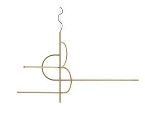Designed by Massimo Castagna for Gallotti&Radice  Suspension lamp with LED light (not dimmable).  Metal parts in satin brass. Supplied with 4mt cable to adjust the height.  Cm (L x W x H) 233 x 204 x 120  Actual product may vary from images shown on website. Please contact info@rifugiomodern.com  for finish and fabric samples.