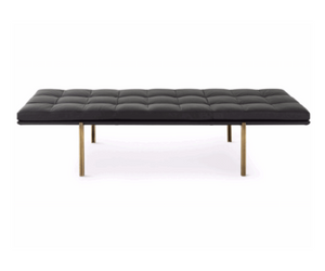 Designed by Massimo Castagna  Day bed with hand burnished brass structure with mattress in foam polyurethane covered by fabric or leather as per sample. Headrest available only for cm 200 version. Removable cover.  Inches (W x D x H) 63" x 19¾" x 14" 78¾" x 31½" x 15¾"  Actual product may vary from images shown on website. Please contact info@rifugiomodern.com  for finish and fabric samples.