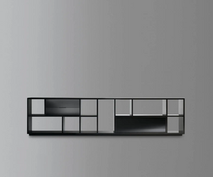 A modulare bookcase system, entirely in extruded aluminium, based on the free composition of square and rectangle as modular shapes. Actual product may vary from images shown on website. Please contact info@rifugiomodern.com for finish and fabric samples.