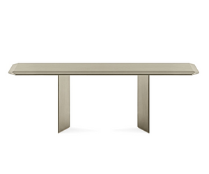 Designed by Oscar e Gabriele Buratti Table with 15mm glass top painted with the exclusive “Cashmere” brushed finish in the colours gold grey or anthracite. Also available in the exclusive finish antique bronze or lead. Large bevel of 60mm on all the top edges. Wooden base covered by 6mm tempered painted glass in the same finish of the top. Actual product may vary from images shown on website. Please contact info@rifugiomodern.com  for finish samples.