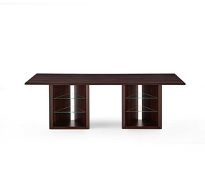 Designed by david/nicolas  Wooden table with modern and elegant marquetry of India rosewood and aluminium. The top features a distinctive bottom curve.  Inches (W x D x H) 102½" × 49¼" × 29¼" 110¼" × 49¼" × 29¼"  Actual product may vary from images shown on website. Please contact info@rifugiomodern.com  for finish samples. 