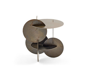 Designed by Massimo Castagna Coffee table in hand burnished metal. The metal looks naturally spotted and irregular. Due to this craftmade processing, each product is unique and exclusive.  Inches (W x D x H) A 18¾" x 19" x 20 " B 20½" x 21¾" x 18¾"  Actual product may vary from images shown on website. Please contact info@rifugiomodern.com  for finish samples.
