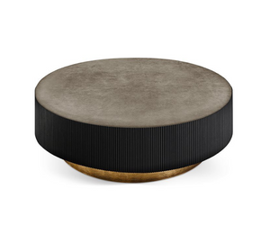 Designed by Studio G & R Coffee table in black stained solid wood, covered by hand-knurled border part. Suede top available as per sample. Actual product may vary from images shown on website. Please contact info@rifugiomodern.com  for finish samples.