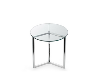 Designed by Ricardo Bello Dias Coffee table with 10mm transparent or extralight glass top. Bright stainless steel base (20x20x1,5 mm). Chromed aluminium central part. Also available with 10mm smoked “Grigio Italia” glass top and burnished lacquered metal structure. Actual product may vary from images shown on website. Please contact info@rifugiomodern.com  for finish samples.