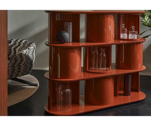 Designed by Pietro Russo Sideboard with structure, shelves and half-cylinder in glossy or opaque lacquered wood. Available colours: “Rosso Persia”, “Grigio Londra”, “Nero Giza”, "Bianco Camargue", "Verde Provenza" or "Blu Pacifico".  Actual product may vary from images shown on website. Please contact info@rifugiomodern.com for finish samples