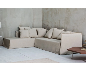 Designed by Paola Navone for Gervasoni Ghost, a sofa created with a light body and essential volumes. Made from a thin, minimal structure padded with polyurethane foam, Ghost contains soft loose cushions in mixed down.  Actual product may vary from images shown on website. Please contact info@rifugiomodern.com for finish and fabric samples.