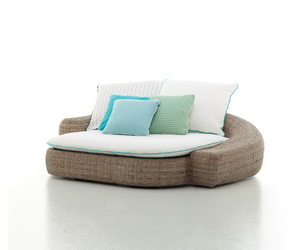 Designed by Paola Navone for Gervasoni  A welcoming aesthetic and consistent volumes characterise the Inout 629 sofa, made with a structure with rounded features in natural hand-woven kubu rattan and aluminium feet. The structure is softened by loose cushions for the seat and back, with removable covers. Not guaranteed for uncovered outdoor use.  Actual product may vary from images shown on website. Please contact info@rifugiomodern.com for finish and fabric samples.