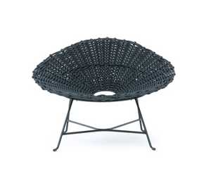 Designed by Paola Navone for Gervasoni  Weaving and sinuous shapes characterise the Sweet 27 armchair. The structure in matt black electrostatic painted metal tube is woven with matt black PVC. It is also available in the version with white structure and glossy white PVC.  Actual product may vary from images shown on website. Please contact info@rifugiomodern.com for finish and fabric samples.
