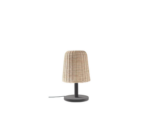 Designed by Paola Navone for Gervasoni  Stem lamp made of natural, black, white, grey, ocean or dove-grey Canaletto walnut, with a woven natural wicker lampshade: materials with a contrasting aesthetic that breathe life into a product that is at once informal and elegant.  Actual product may vary from images shown on website. Please contact info@rifugiomodern.com for finish and fabric samples.