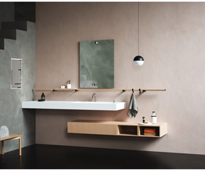 Designed by Benedini Association for Agape  Recessed Ottocento 002 washbasin. Functionality and elengace. They are also available in a version fully integrated in the Evoluzione and Flat XL tops. In the Flat XL programme, tops can be also in Carrara marble, Nero Marquina marble, green Alpi marble or Emperador dark marble.  Actual product may vary from images shown on website. Please contact info@rifugiomodern.com for fabric and finish samples.