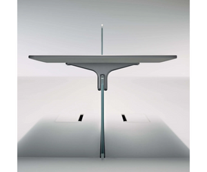 System of tables designed for professional spaces with extruded aluminum structure and glass top. Natural evolution of the table, Flat System  Actual product may vary from images shown on website. Please contact info@rifugiomodern.com for finish and fabric samples.