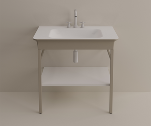 Designed by Benedini Association for Agape Novecento XL interprets in a modern way the forms of the past, transferring them in a new, important and inviting atmosphere. On both sides of this washbasin with sinuous shape, two large storage surfaces. Actual product may vary from images shown on website. Please contact info@rifugiomodern.com for fabric and finish samples. 